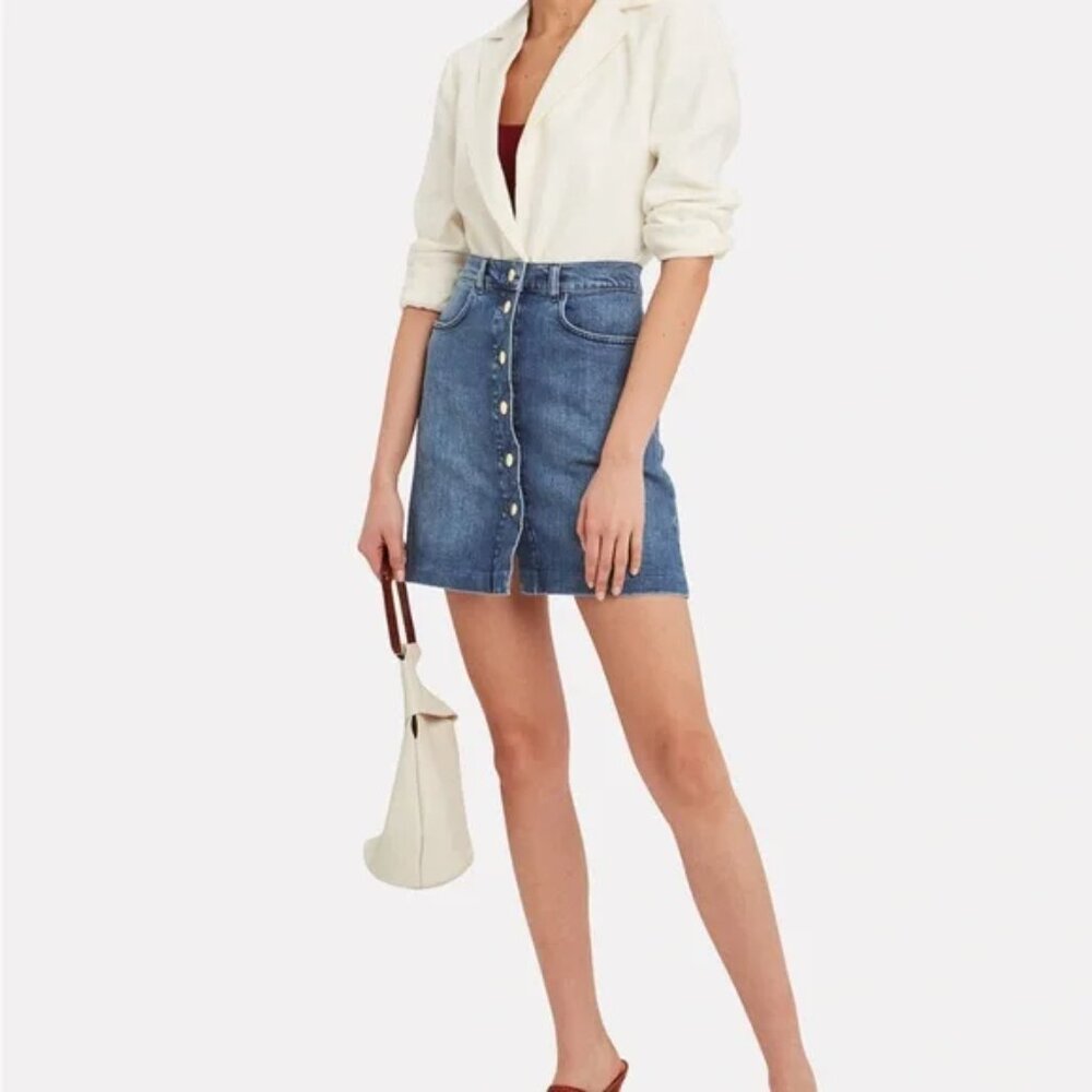 Frame Denim Clare High Rise A-Line Snap Button Skirt in Massif Size 28